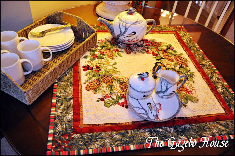 Sewing group with Chickadee quilt & tea set 025
