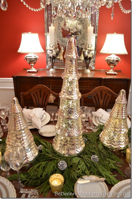 A Mercury-Glass Christmas Tree Table Setting Tablescape