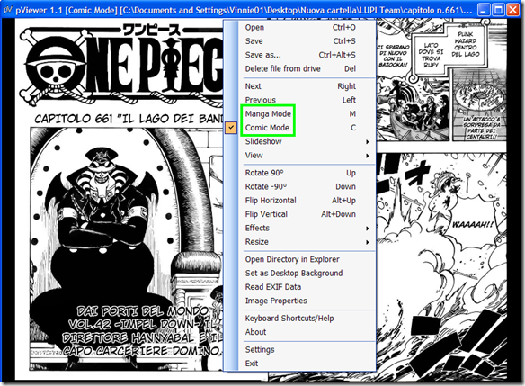 pViewer modalità manga e modalità comic