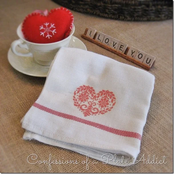 CONFESSIONS OF A PLATE ADDICT  No-Sew Faux Cross Stitch Valentine Tea Towel