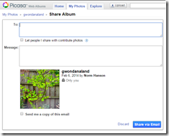 Picasa Web Album, sharing an album via email