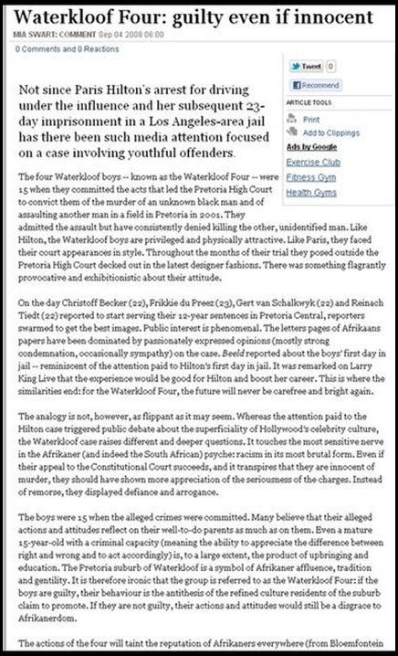 WATERKLOOF FOUR GUILTY EVEN IF INNOCENT MAIL AND GUARDIAN SEP 4 2008