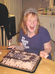 10.25.11 Katie laughing frosting on nose 18th birthday cake
