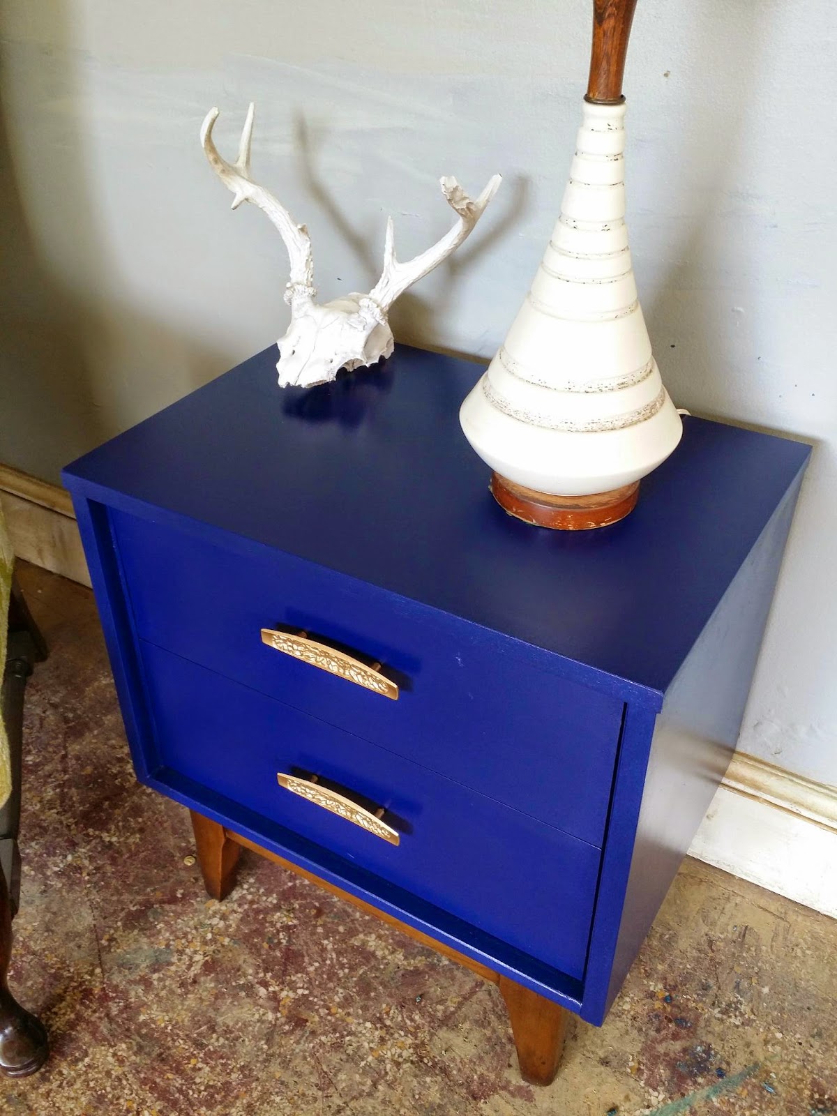 Vintage Ground Mid Century Glossy Blue Nightstand