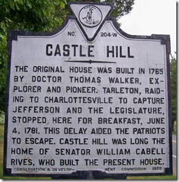 Castle Hill - W-204 in Albemarle County, VA in Jack Jouett marker series.