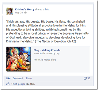 Krishna's Mercy Facebook page