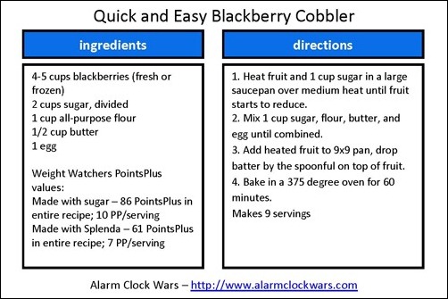 blackberry cobbler recipe card