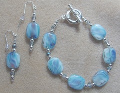 bracelet and earrings blue purple silver