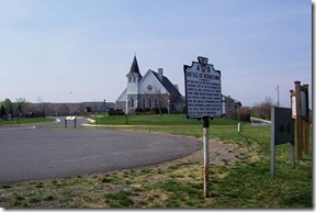 Opequon Presbyterian Church behind the state marker A-9