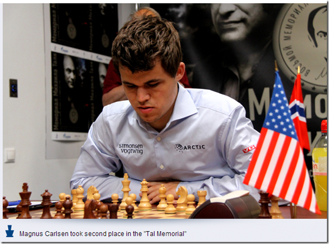 Carlsen during round 8, Tal Memorial 2013
