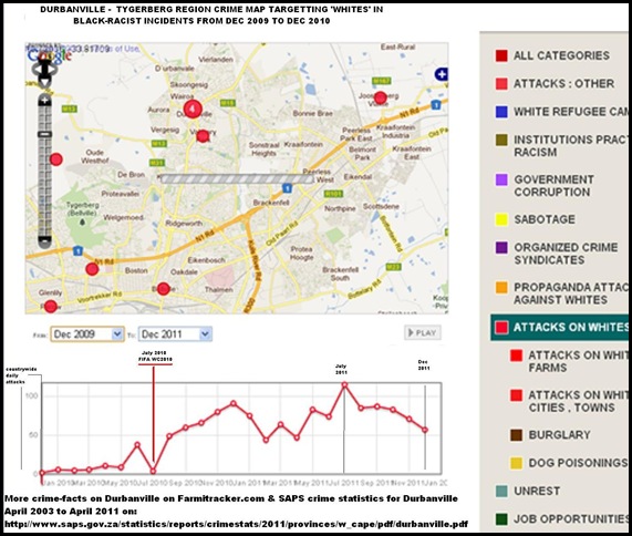 Durbanville Tygerberg crime map Farmitracker targetting whites Dec2009 to Dec 2011