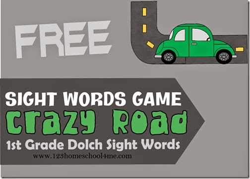 Crazy Roads Sight Word Game using 1st grade dolch sight words