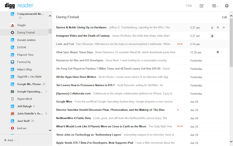 Digg Reader item list