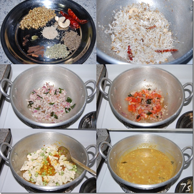 Cauliflower peas kurma process