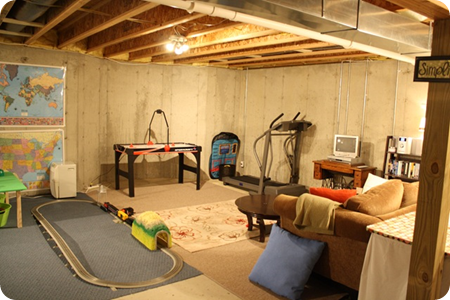 Underground Family Room Thrifty Decor, Is It Safe To Sleep In An Unfinished Basement