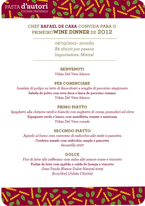 menu - wine dinner