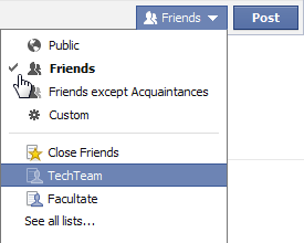 Facebook new per post privacy using lists