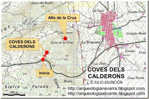 Mapa ruta Coves dels Calderons - La Romana