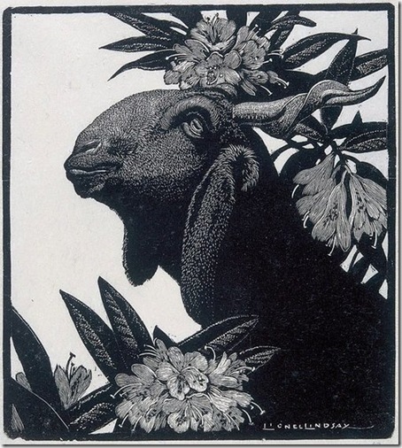 Goat and rhododendron