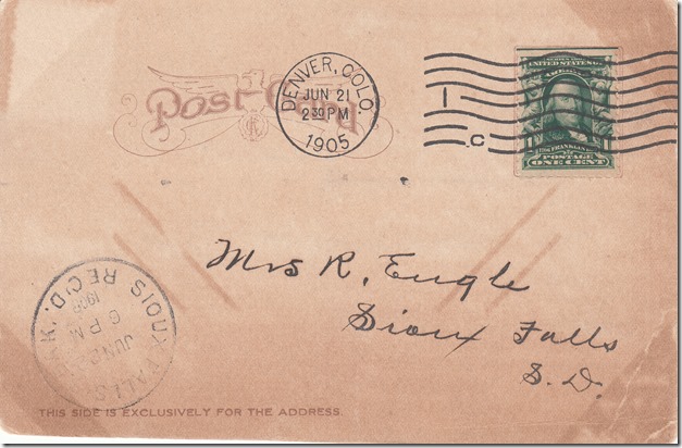 June 21, 1905 - Postcard from Chas. A. Engle to Mrs. R. Engle