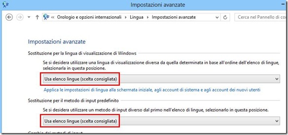 Impostazioni avanzate Lingua Windows 8