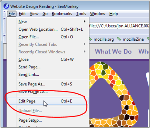 Select Edit Page from the File menu