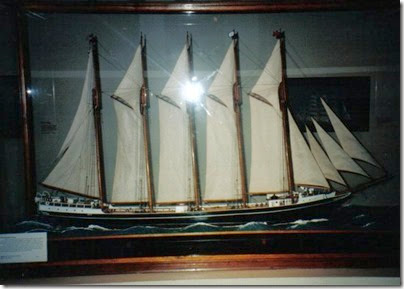Model of a 5-masted schooner at the Columbia River Maritime Museum in Astoria, Oregon in 1998