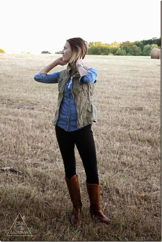 Chambray + Utility Vest + Tall Boots