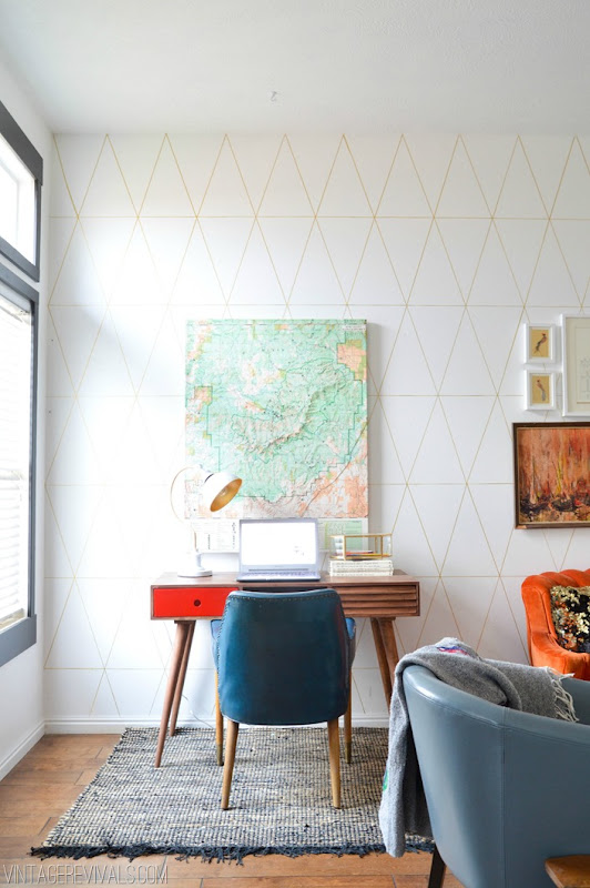 Geometric Wall Living Room Makeover @ Vintage Revivals