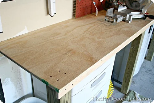 plywood top on workbench