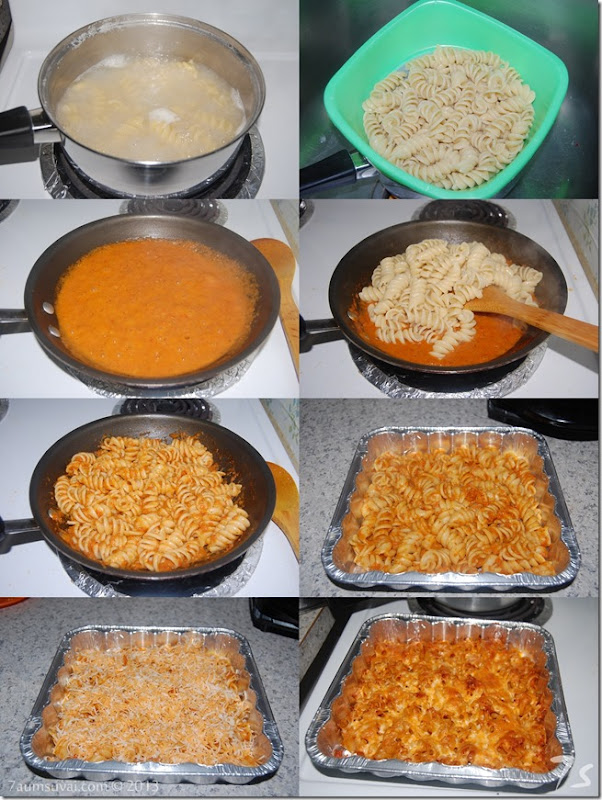 Baked rotini with red pepper sauce process