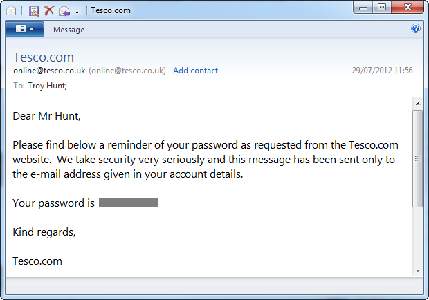 Password via email con testo in chiaro