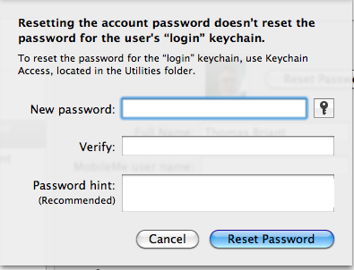 Password Reset screen