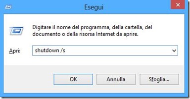 Comando shutdown /s per spegnere completamente Windows 8