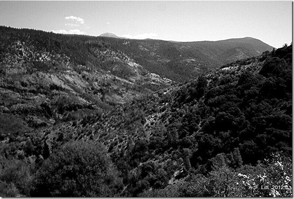 Lassen in distance.  Viewpoint.  Highway 36.  California.  July 2004.