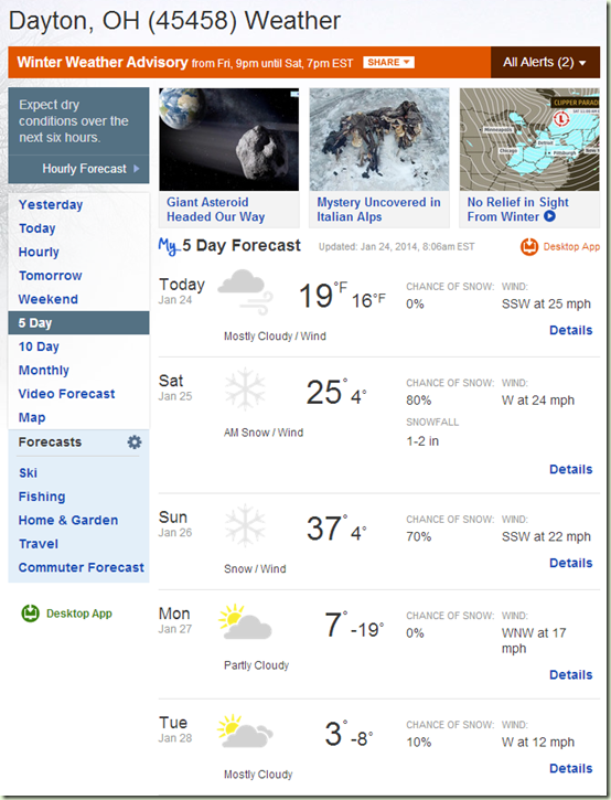 5 Day Weather Forecast for 45458