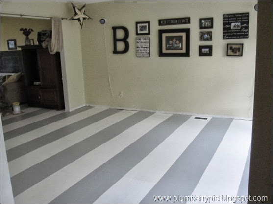 gray and white striped playroom floors {plumberry pie}