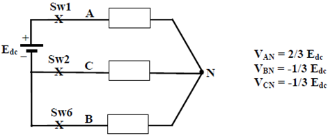 Schematic load circuit during conduction of Sw6, Sw1 and Sw2