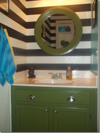 friday feature--powder room with bold striped walls from designed to the nines blog