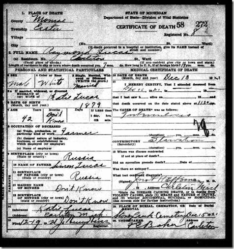 Diggin' for Family: Death Certificate–Raymond Lucas