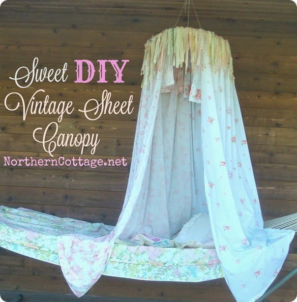 Sweet DIY Vintage Sheet Canopy {NorthernCottage} 
