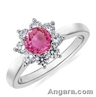 Round Pink Sapphire and Diamond Flower Ring