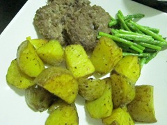 homemade burgers, buttered asparagus and roasted potatoes with turmeric, 240baon