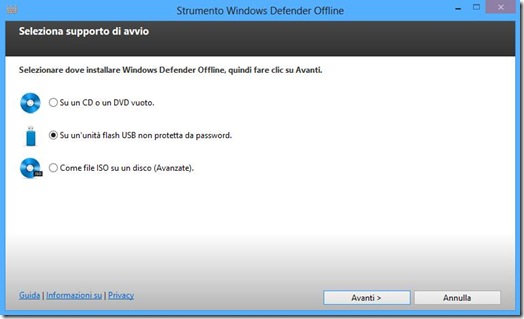 Windows Defender Offline installazione su USB o CD/DVD