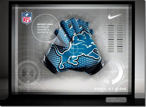 The Detroit Lions' Nike Pro Bowl Vapor Jet gloves
