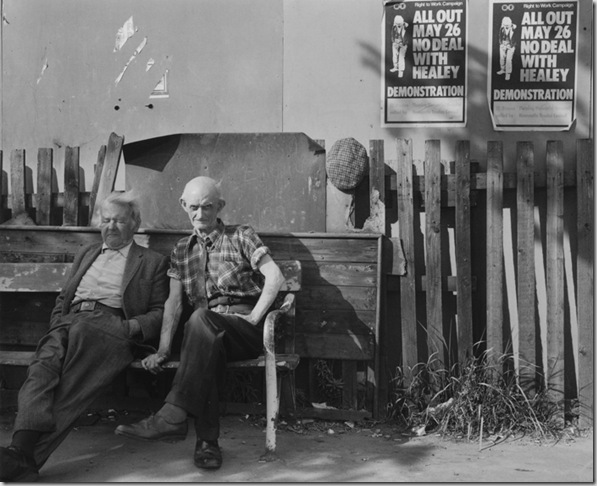 two men on a bench, wallsend, tyneside 1975