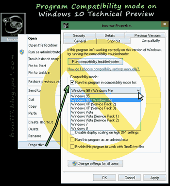 Program compatibility on Windows 10 Technical preview 