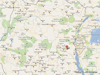Le point A (en rouge), la localité de Kamituga, dans le territoire de Mwenga, au Sud-Kivu (RDC), localisée sur Google Map.