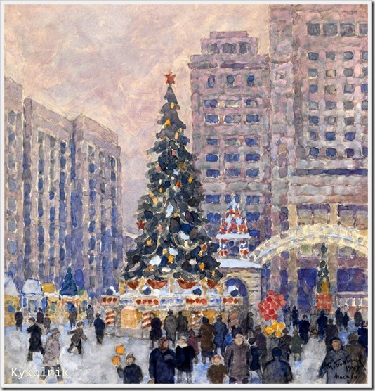 Бобышев Михаил Петрович (Россия, 1885-1964) «Новогодняя елка на Манежной площади» 1947