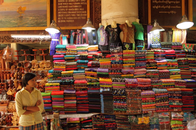 Longyi Shop at Bago, Burma